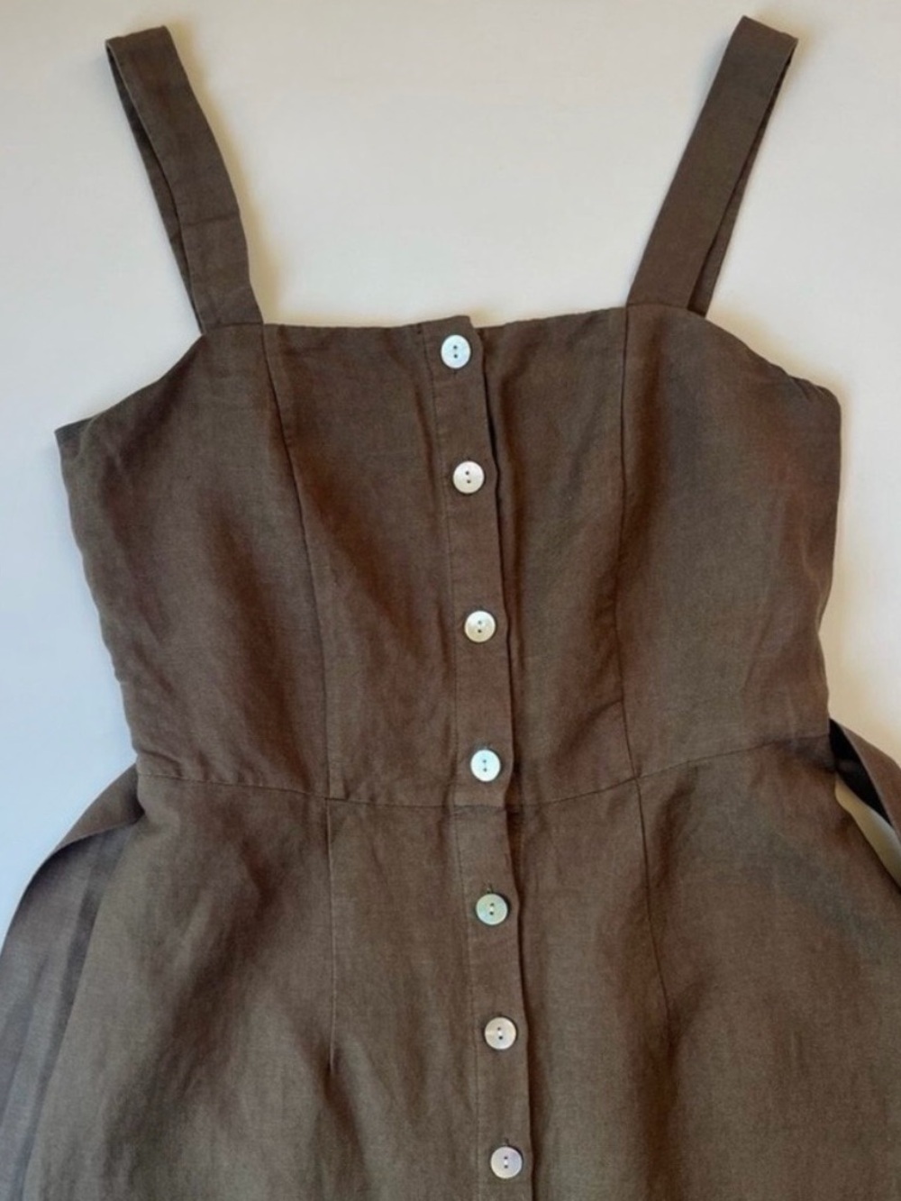 Rails Linen Blend Midi Dress Army Green Button Front Tie Waist XS - Picture 4 of 12